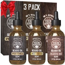 Viking Revolution Beard Oil for Men 3 Pack - Natural Mens Beard Oil Variety S...