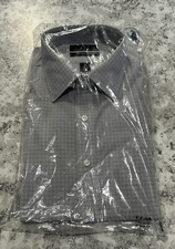 Men  s Hart Schaffner Marx 17/34 Gray Check Dress Shirt Non Iron Pima Cotton NWT