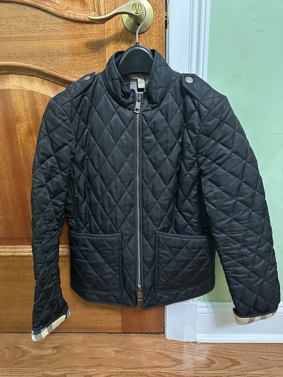 Burberry Brit Quilted Snap Front Jacket Black Nova Check Women's Small