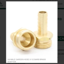 3/4 MALE GARDEN HOSE X 1/2 BARB BRASS ADAPTER, Part# 30040