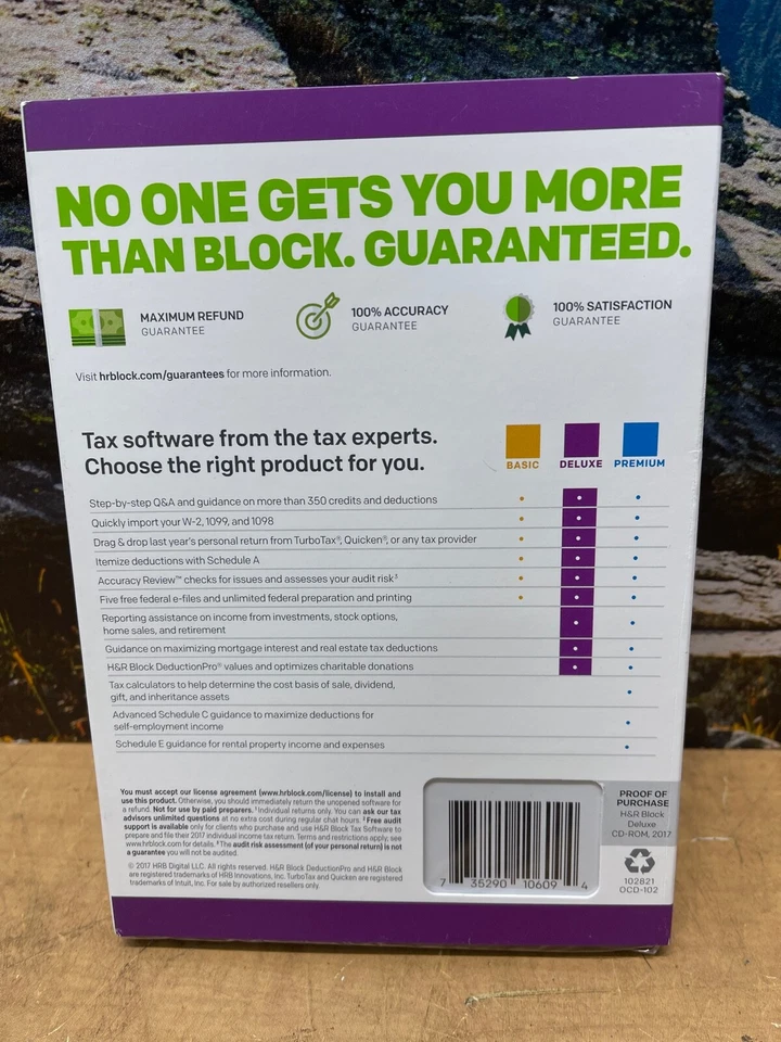 2017 H&R Block DELUXE turbo Federal (NO State) Tax Cut New sealed CD in BOX USA - Image 3 of 4