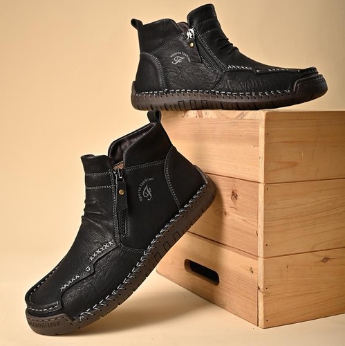 Retro Round Toe British High Top Zipper Ankle Boots Men's Shoes Western Style 46 - Picture 17 of 23