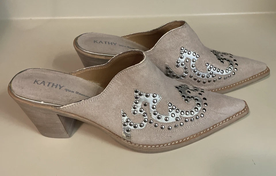 kATHY VON ZEELAND CHAMPAGNE DOLLY ESTRÁS CUERO MULAS / DIAPOSITIVAS US 9.5 Foto 3 de 4