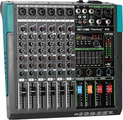 MX6 6 Channel Sound Mixer Audio Mixing Console 48V 256DSP Professional USB PC...