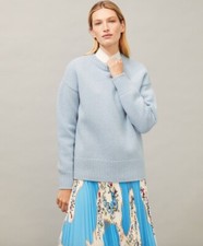 $398 NEW Tory Burch Oversized Crewneck Sweater WOOL Dove Pale Blue  S