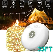 33FT USB Camping String Lights Rechargeable 3-IN-1 Outdoor Waterproof Tent Lamp