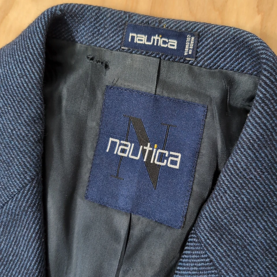 Blazer azul de mezcla de lana/cachemira Nautica para hombre 42R a rayas 3 botones Foto 2 de 4