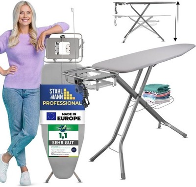 STAHLMANN XXL Bügelbrett 130x48 cm Dampfbügelstation höhenverstellbar Baumwolle