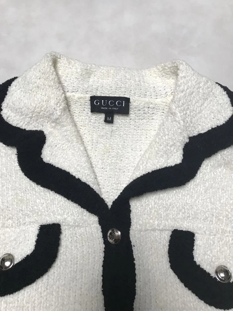 GUCCI giacca maglia M bianco e nero bottoni argento dal Giappone