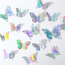 48Pcs 3D Laser Sivery Butterfly Wall Decor 2 Styles 3 Sizes Metallic Laser