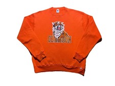 Vintage Clemson Tigers Felt Print Mens Large Sweater Orange Russell Athletic 90s
