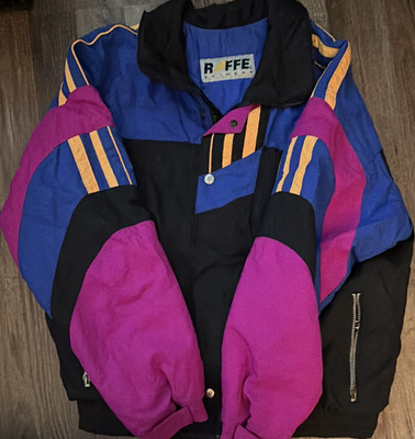 Roffe Vintage Colorblock Insulated Full Zip Ski Jacket L Blue/Black/Purple