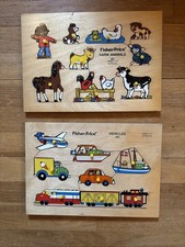 Vintage Fisher Price Wooden Puzzle Lot Animals 507 and Vehicles 508 1972