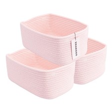 Small Woven Storage Baskets 12x8x5 Inch Rope Bins Empty Gift Organizer Pink