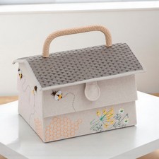 Bee Hive Sewing Basket Faux Wicker Sewing Box with Tray