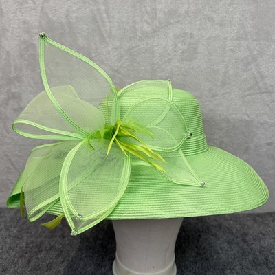 Mr. Hi's Kentucky Derby Hat Sun Womens Green Wide Brim Church Rhinestone Wedding