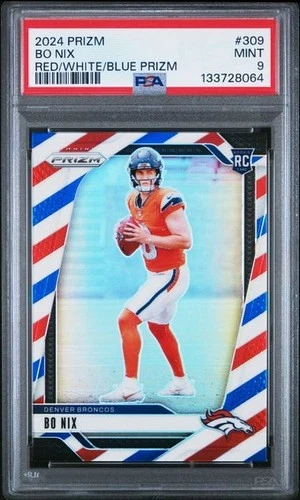 2024 PANINI PRIZM #309 BO NIX RC Rookie Card RED/WHITE/BLUE PRIZM PSA 9 Mint