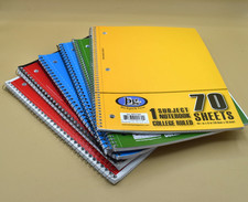 6 Mix 1-subject Spiral Notebook, College Ruled 70 Sheets New