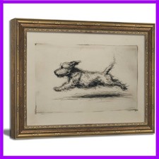Framed Vintage Dog Art - 9x11in Terrier Sketch for Living Room Nursery