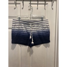 Vineyard Vines Womens Blue White Striped Ombre Linen Blend Tassel Shorts Size M