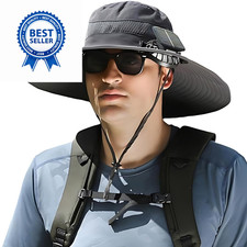 Outdoor Wide Brim Sun Hat with 2 Solar Fan Medium-XX-Large, Dark Gray