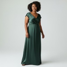 Azazie Green Satin Formal Cap Sleeve Maxi Dress 18 Wedding Guest Bridesmaid Gala