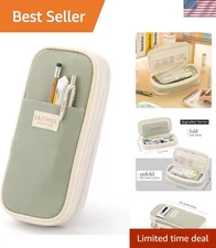 Large Pencil Case Stationery Pen Bag for Teens Green Zipper Pouch