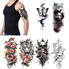 Set of 6 - Waterproof Temporary Tattoo Stickers Rose Tiger Arm Body Art Tattoo