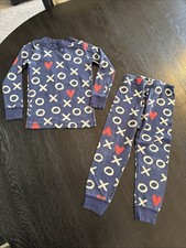 Hanna Andersson Blue Hearts XO Long Sleeve Cotton Pjs Sz 4 Years