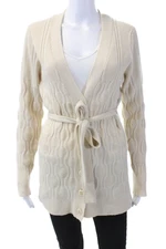 Trina Turk Womens Wool Blend Knit V-Neck Button Up Cardigan Sweater Beige Size S