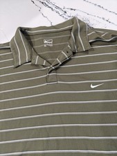Vintage Y2K Nike Striped Embroidered Logo Polo Shirt Adult XL Mens Olive Stripes