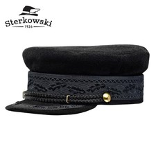 Sterkowski XXL Hamburg Classic Black Sailor Cap Wool Breton Hat Men Women