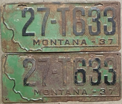 1937 Montana License Plate Pair - Original Condition -Richland Co.