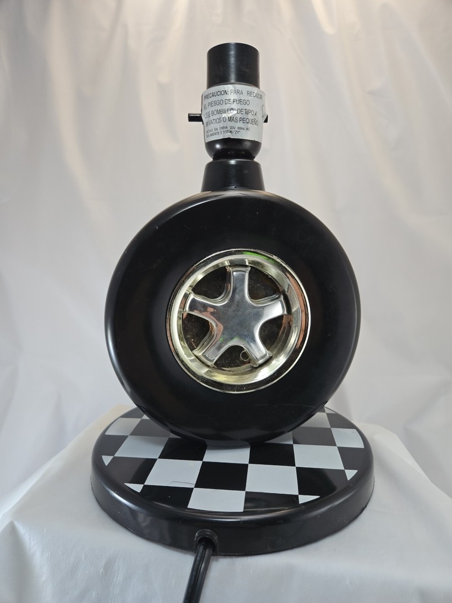 Vintage NASCAR Racing Desk Lamp Tire Wheel Checkered Night Light