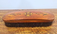 Folk Art Wood Marquetry Brush with Black Bristles, Geometric Inlay Design