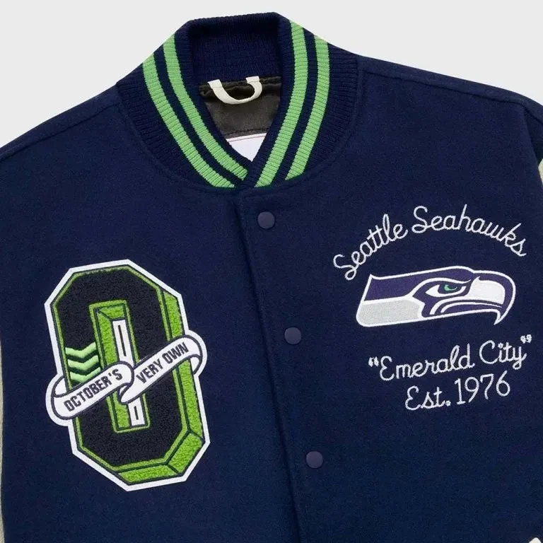 Seattle Seahawks Navy Blue Wool Sleeves Men's Varsity Jacket