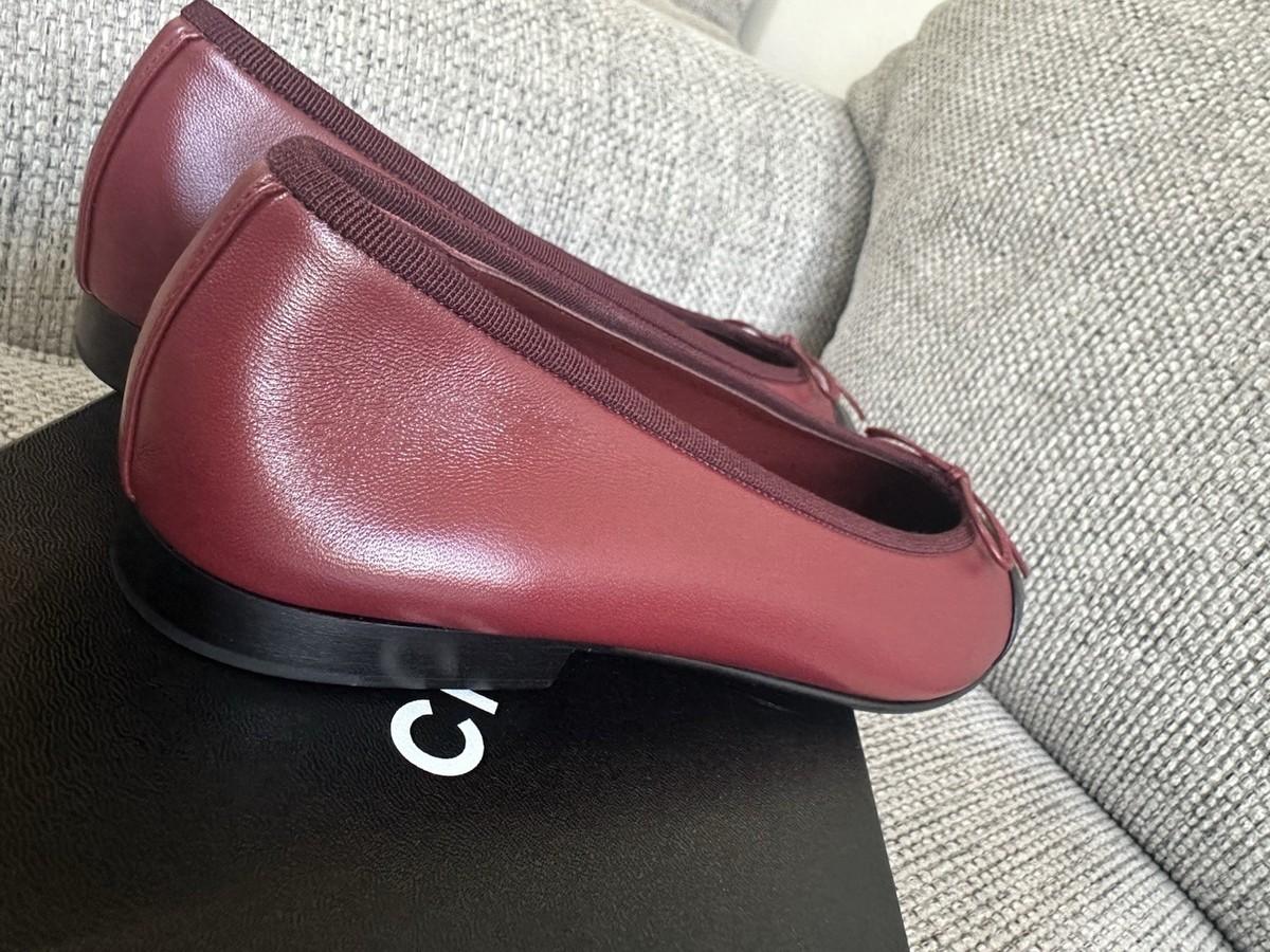 size 36EU NIB CHANEL 25B Burgundy Lambskin Cap Toe Ballerina Flats