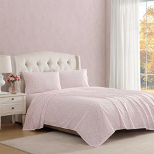Laura Ashley Queen Size Sheet Set, Crisp Lightweight Cotton Percale Bedding