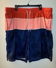 Old Navy red pink blue colorblock swim trunks men  s XXL Inseam 8  pockets