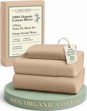 Organic Cotton Twin XL Sheets Set Deep Pocket Fully Elasticized Taupe LANE LINEN