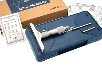 Dasqua 4612-5110 0-2'' Depth Micrometer w/ Ratchet Thimble & Fitted Case