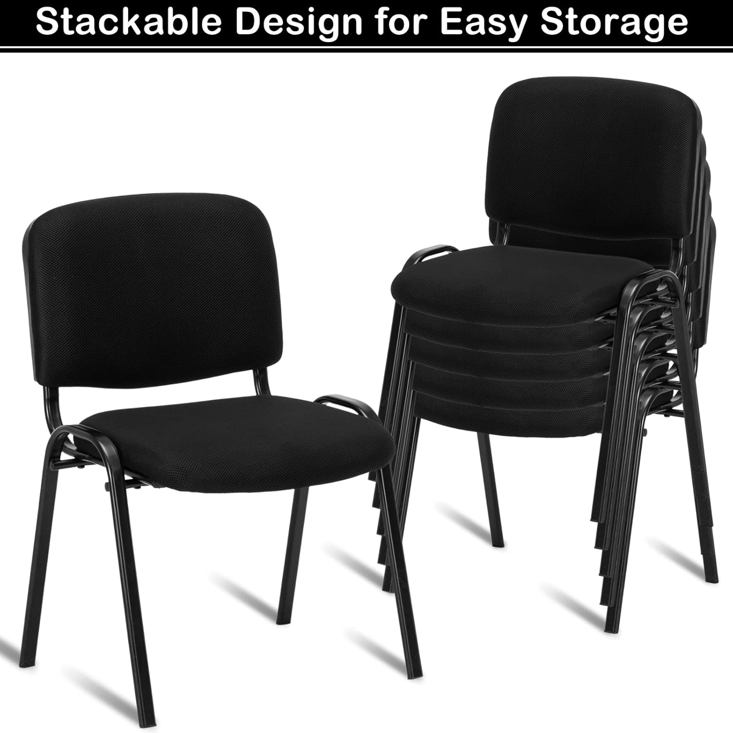 5-Pack Mesh Church Chairs Conference Room Chairs Stackable for Office Lobby