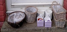 Nine Piece Plant Ceramic & Basket Pot Set Indoor Outdoor