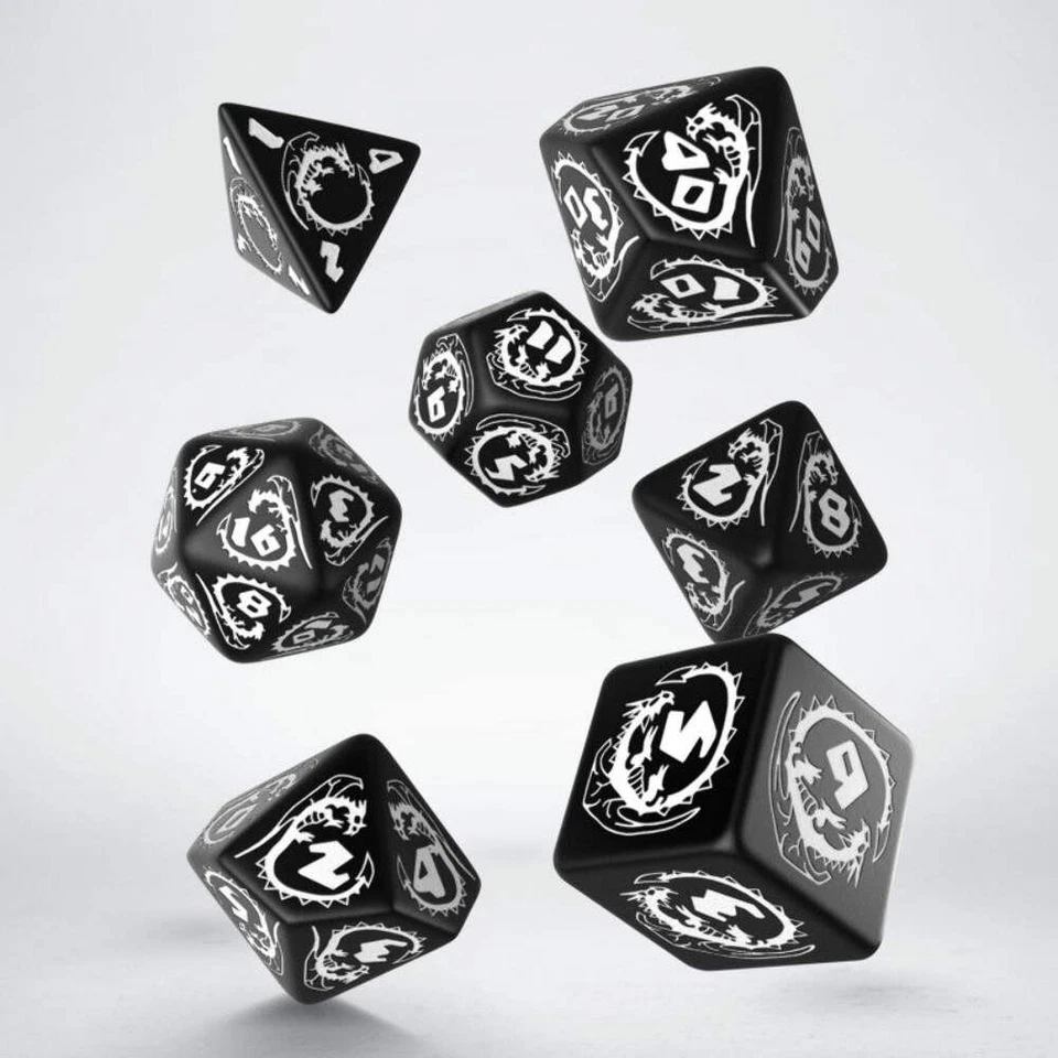DRAGONS RPG DICE SET BLACK AND WHITE ROLE PLAYING GAMES Q-WORKSHOP DND ROLL NEW - Image 2 of 2