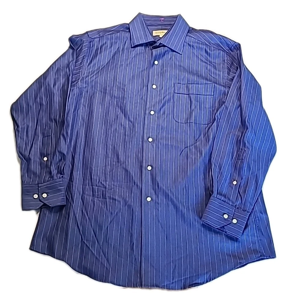 Tommy Bahama Long Sleeve Button Up Shirt Blue Stripe Size 16 32-33