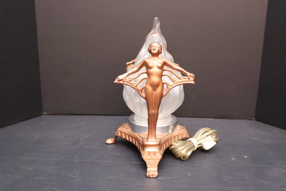 ATQ Frankart Art Style Art Deco Nudes Lady Woman Dancers Flame Glass Globe Lamp - Image 4 of 4