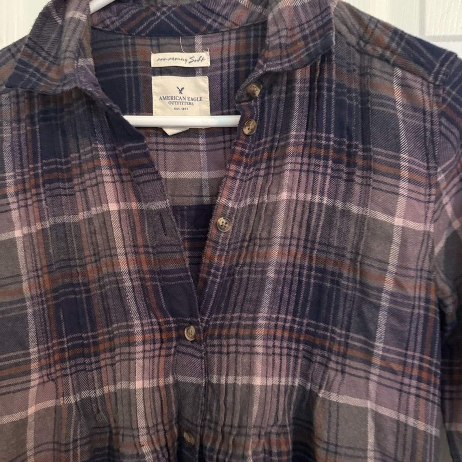 American Eagle Soft Plaid Button Front Flannel Sh… - image 4