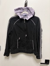 Vintage Fuda black lavender windbreaker jacket with hood and zipper pockets M
