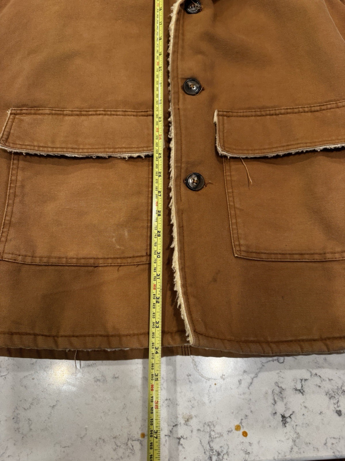 Vtg BUTTON CARHARTT 42 Shearling Lined Mens Field Jacket Chore Coat Duck Canvas image 6