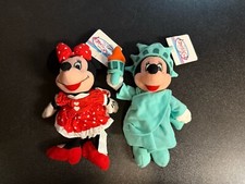 TWO DISNEY STORE Minnie Mickey 9" Plush Beanbag Statue Of Liberty/Minnie